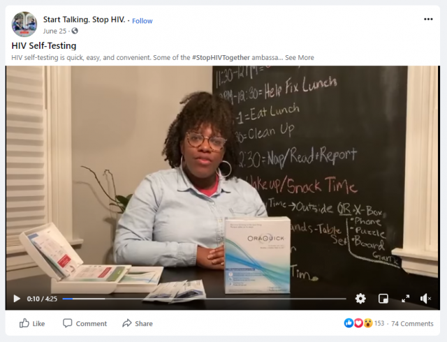 Let’s Stop HIV Together Ambassador promoting HIV self-testing in a social media video.